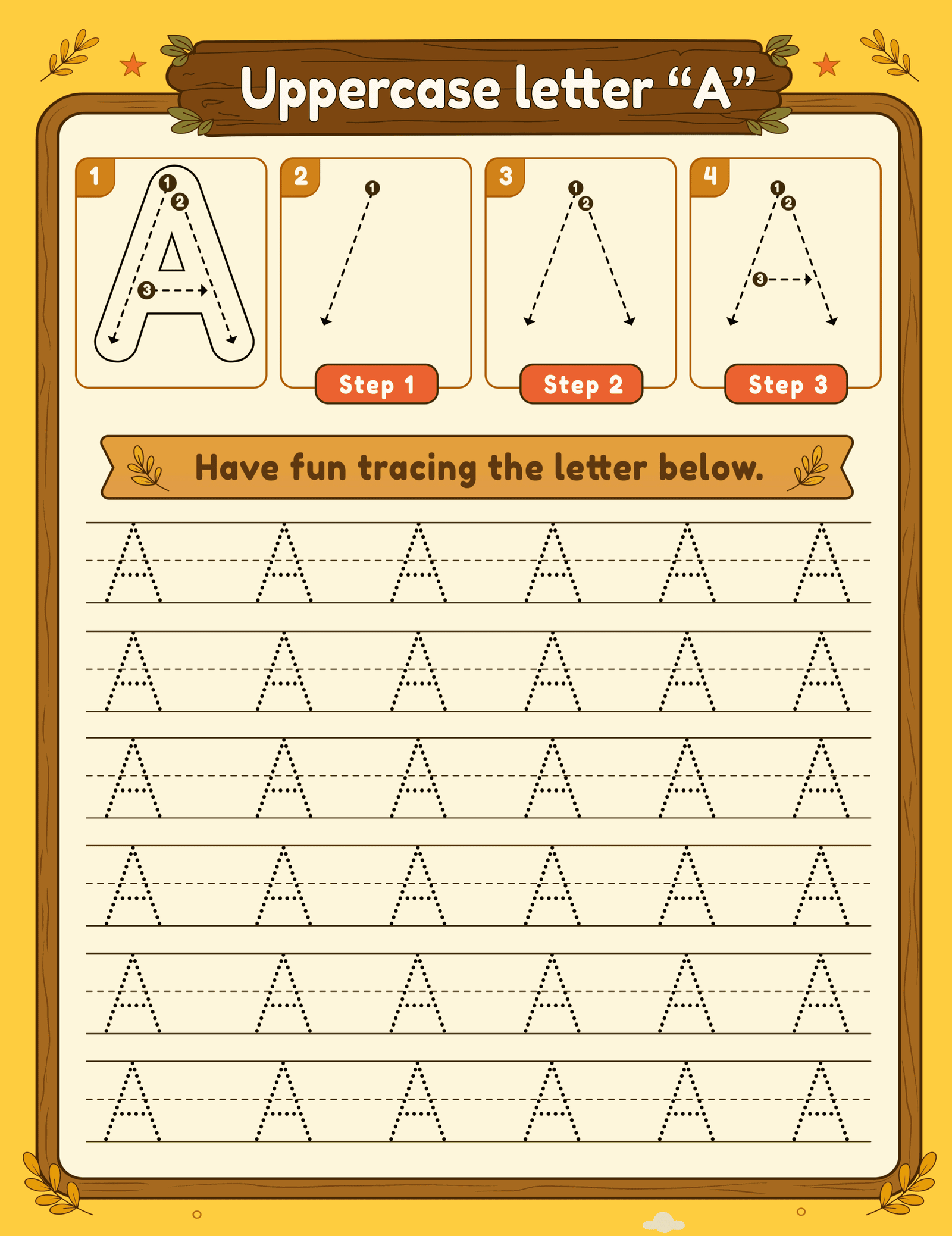 Uppercase letter A tracing page