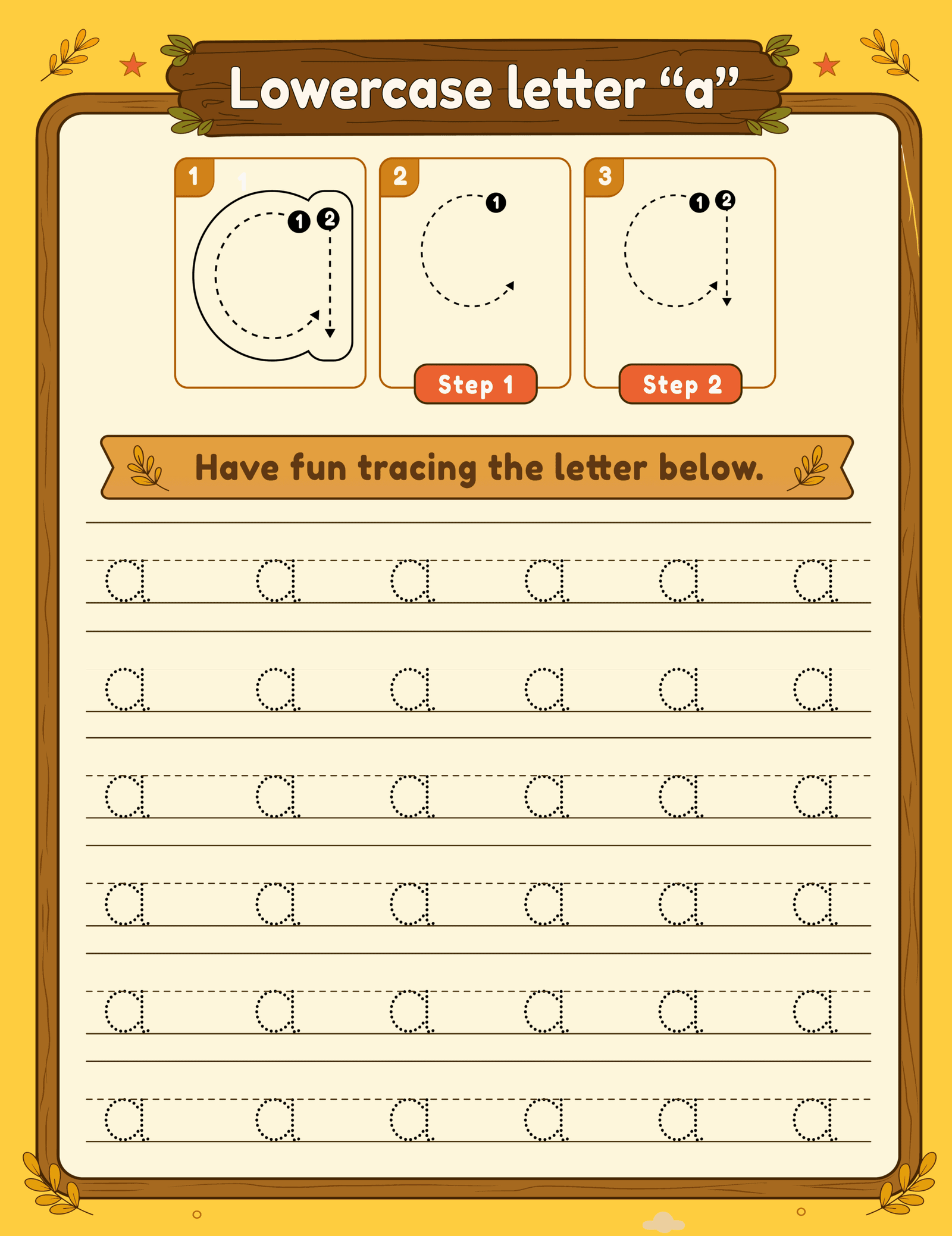 Lowercase letter a tracing page