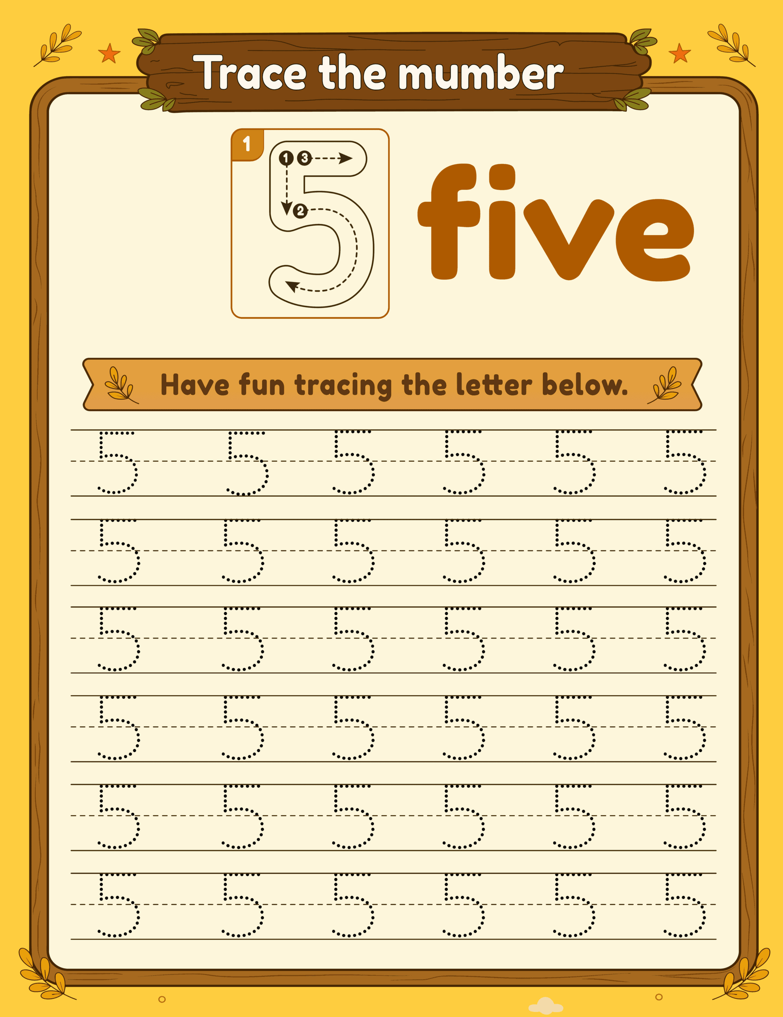 Number 5 tracing page