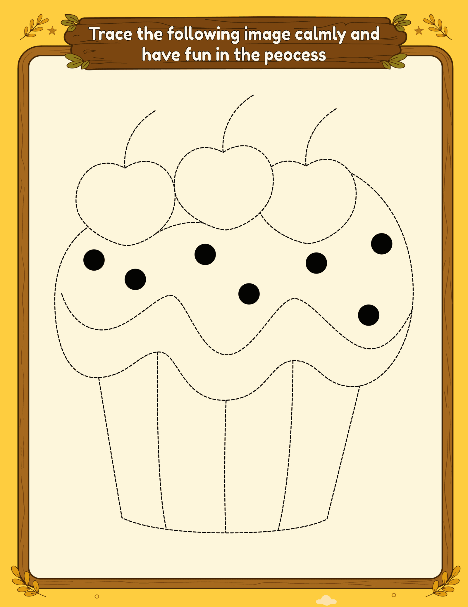 Calm creative cupcake pattern tracing page